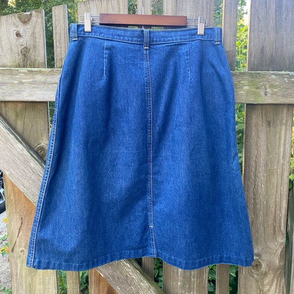 RARE VINTAGE 80s DENIM SKIRT SIZE 16 PETITE 100% COTTON MEDIUM WASH POCKETS - Picture 2 of 13